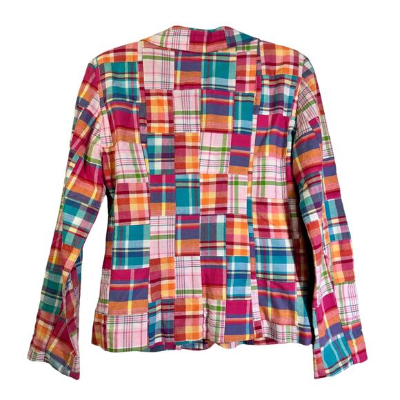 SAM TY Blazer 6 Madras‎ Plaid Patchwork Cotton Crystal Buttons Lined Preppy - Picture 3 of 14